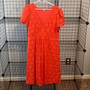 Anthropologie Orange Floral Lace Dress - Large